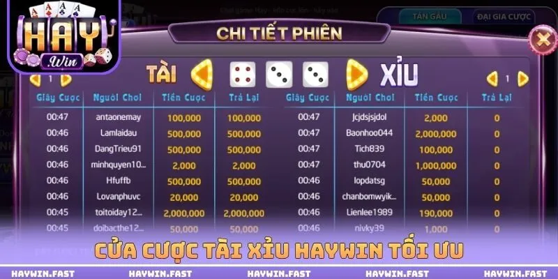 Cửa cược tài xỉu HAYWIN tối ưu